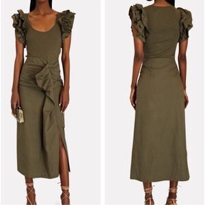 NWT Ulla Johnson Isabella Cotton Midi Dress in Military Melange Sz Small, $465